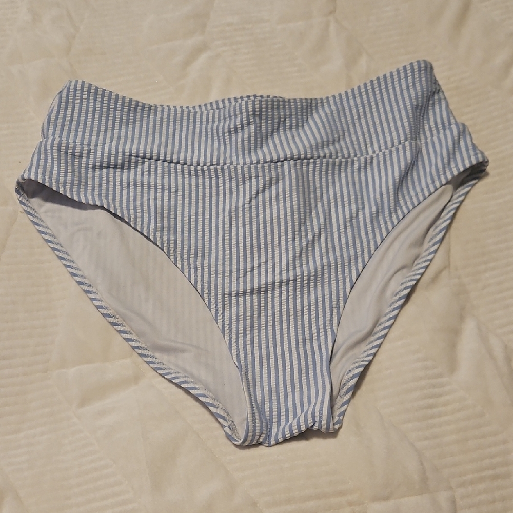 Blue and White Striped Bikini Bottom